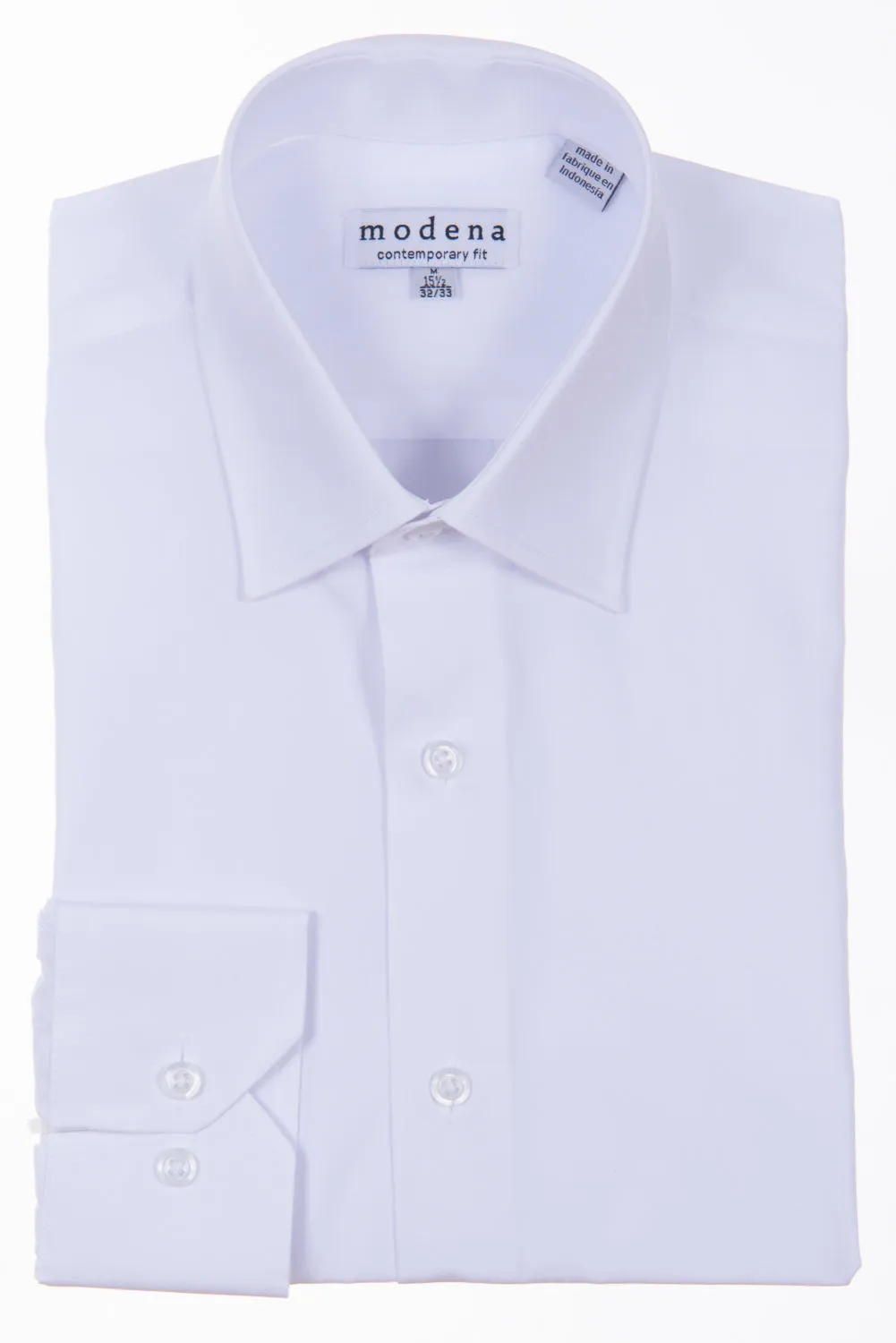 Modena - White - Solid - Cotton Blend - Dress Shirt - Contemporary Fit.